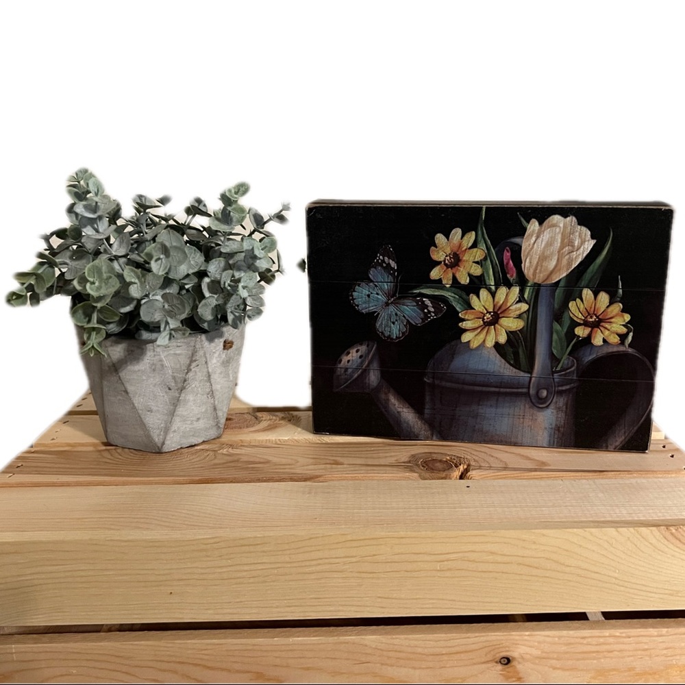 Faux Plant and Wooden Decor